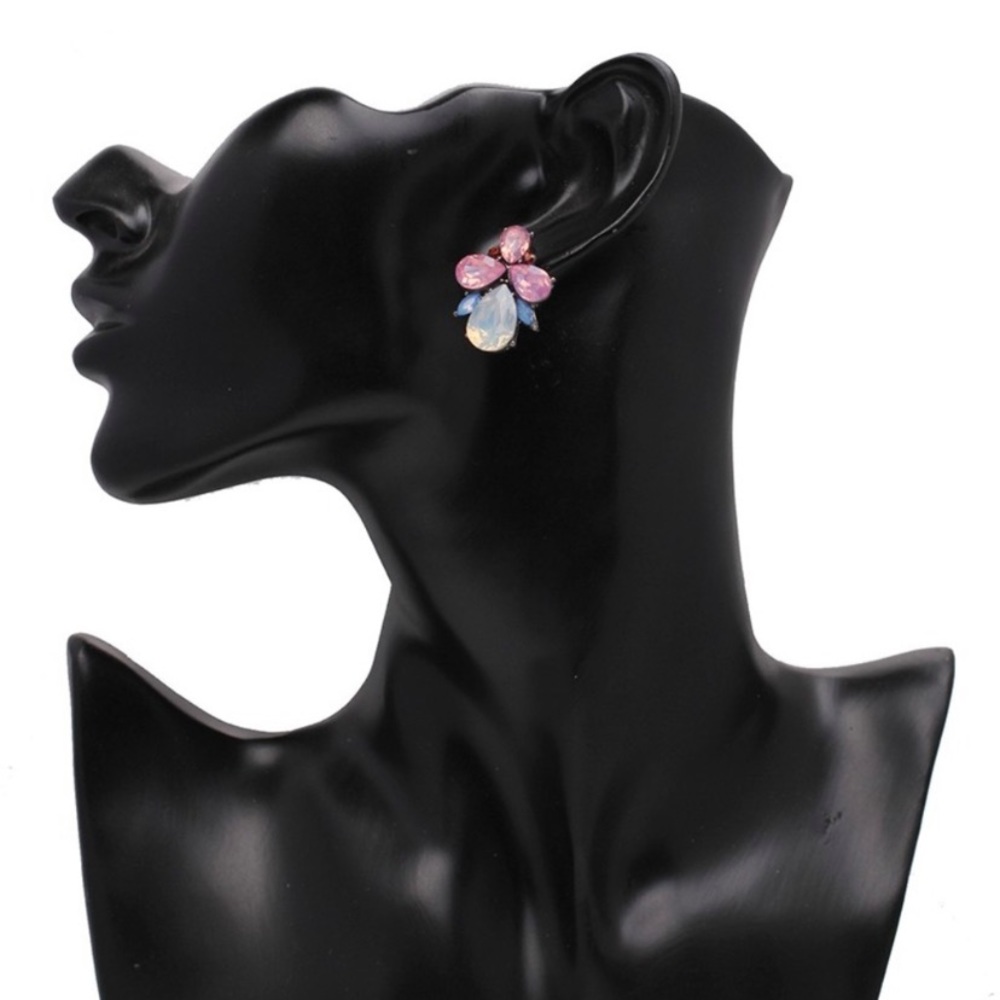 Pink, Blue, Opalescent Crystal Water Drop Earrings - Picture 2 of 7